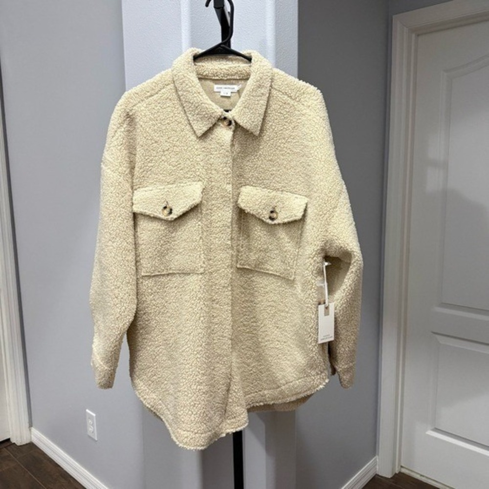 NWT! Good American Sherpa Shacket - Size 1/2 (Small/Medium) Cream Oversized • - Picture 2 of 13